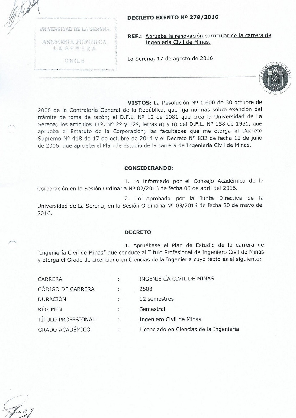 Decretos Universitarios Decreto Exento 279 2016 Universidad De